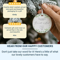 First Christmas Engaged Ornament - Ring Motif Keepsake with Leafy Design & Names