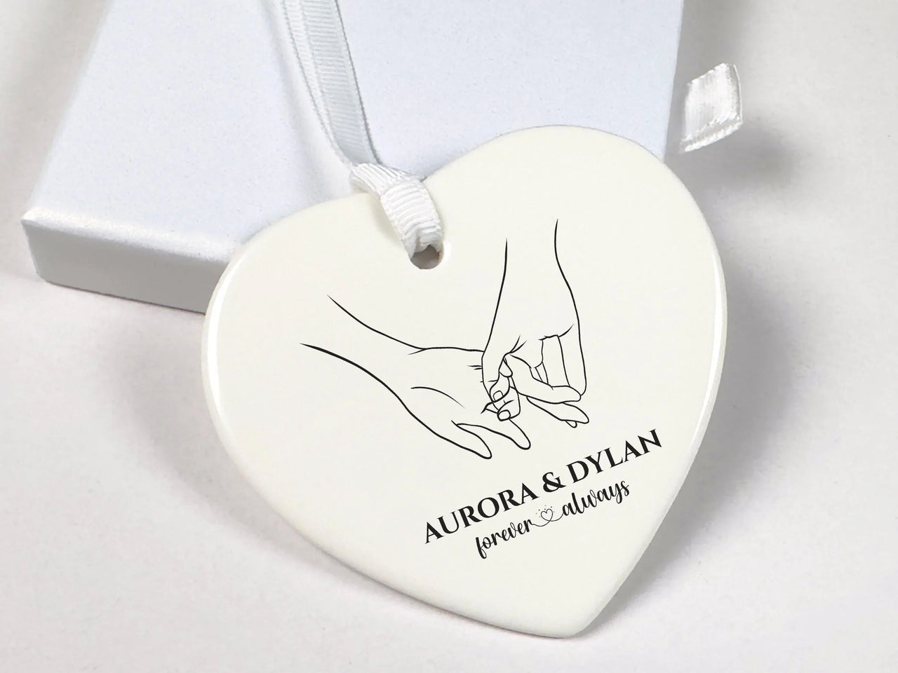 Pinky Promise Heart Ornament - Couple Keepsake with Line Art & Names for Love
