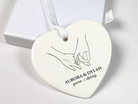 Pinky Promise Heart Ornament - Couple Keepsake with Line Art & Names for Love