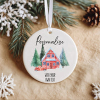 Customisable Ceramic Bauble Ornament - Personalised Text - Festive Xmas House Design - Perfect for a Unique Christmas Decoration