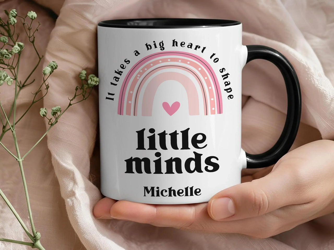 Personalised Teacher Mug - Big Heart Little Minds | Rainbow Heart Design Gift