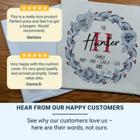 Personalised Family Wreath Cushion - Floral Keepsake with Names for Home & Loved Ones