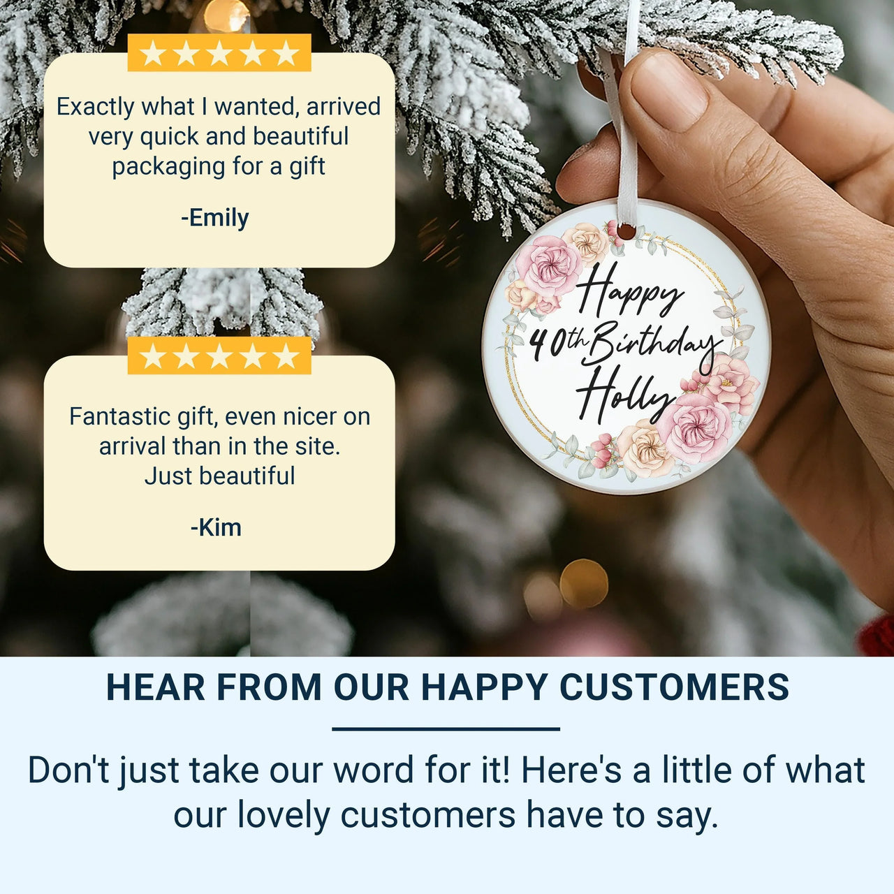 40th Birthday Ornament - Floral Keepsake with Name for Milestone Celebration