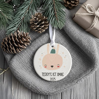Baby First Christmas Ornament 2025 - Winter Bunny Keepsake with Name