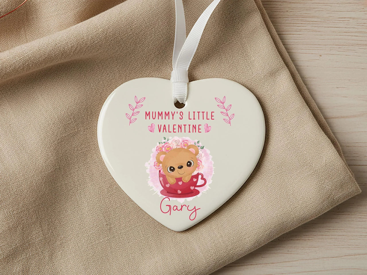 Mummy Little Valentine Ornament - Bear Heart Keepsake with Child Name