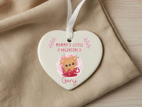 Mummy Little Valentine Ornament - Bear Heart Keepsake with Child Name