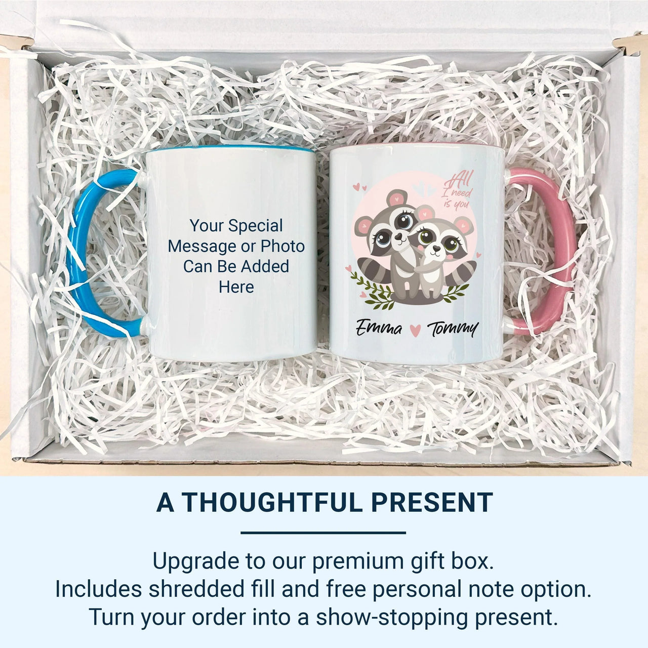 Personalised Couple Mug – Romantic Anniversary Gift with Cuddling Raccoon Design