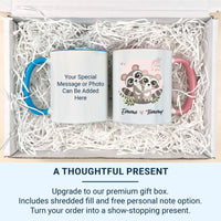 Personalised Couple Mug – Romantic Anniversary Gift with Cuddling Raccoon Design