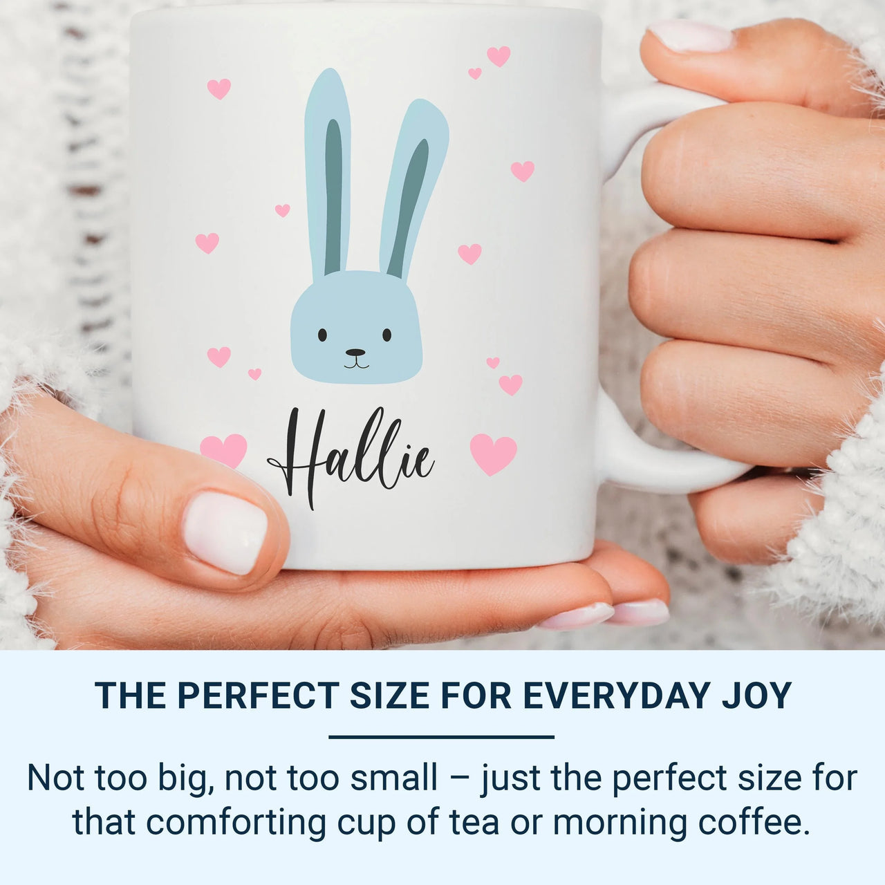 Personalised Baby Mug – Cute Bunny Face with Hearts | Baby Name Mug Gift