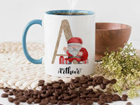 Personalised Santa Mug with Glitter Initial and Name - Christmas Gift for Kids