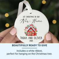 New Home Christmas Ornament 2025 - Red House with Elegant Script & Names