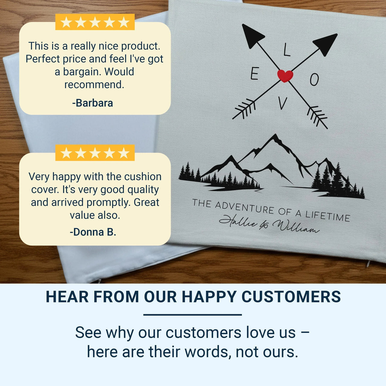 Personalised Adventure Cushion – Romantic Mountain Pillow With Custom Names & Arrows Design