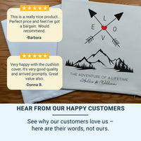 Personalised Adventure Cushion – Romantic Mountain Pillow With Custom Names & Arrows Design