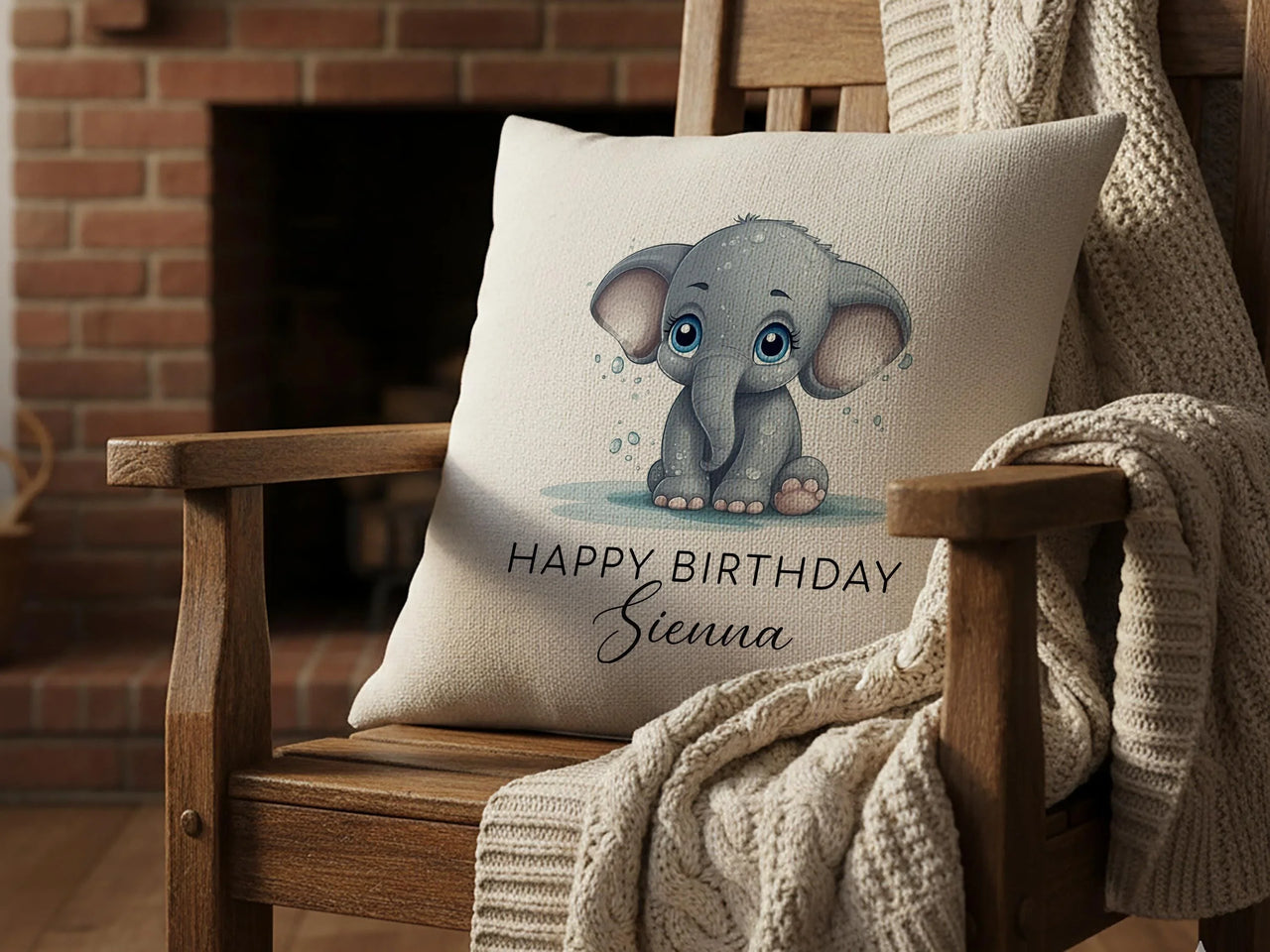 Personalised Elephant Cushion – Durable Printed Cushion With Custom Name Pillow