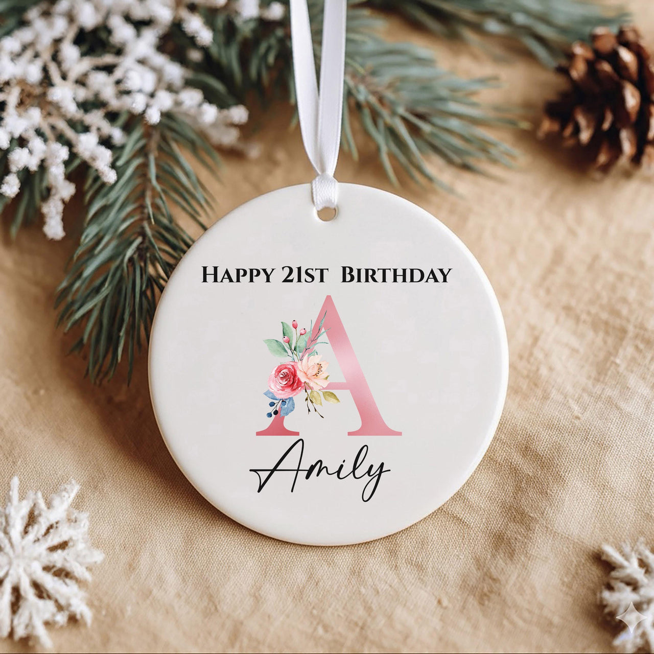 21st Birthday Ornament - Floral Letter Keepsake with Name & Year for Milestone