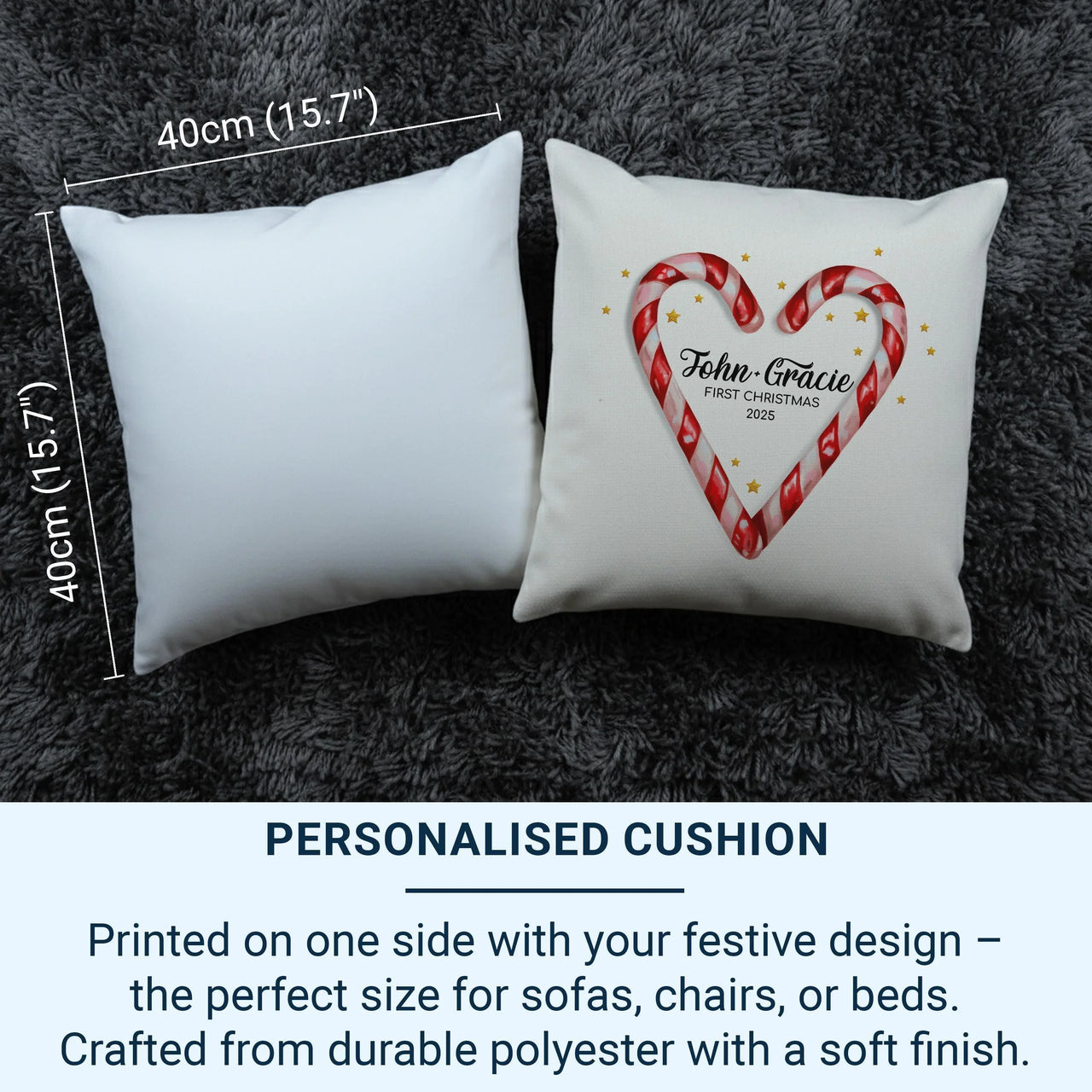Personalised First Christmas Cushion – Custom Christmas Pillow With Romantic Candy Cane Heart