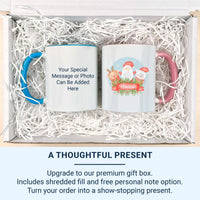 Personalised Christmas Name Mug – Santa, Reindeer and Festive Cat Scene with Ribbon – Family Holiday Morning Keepsake