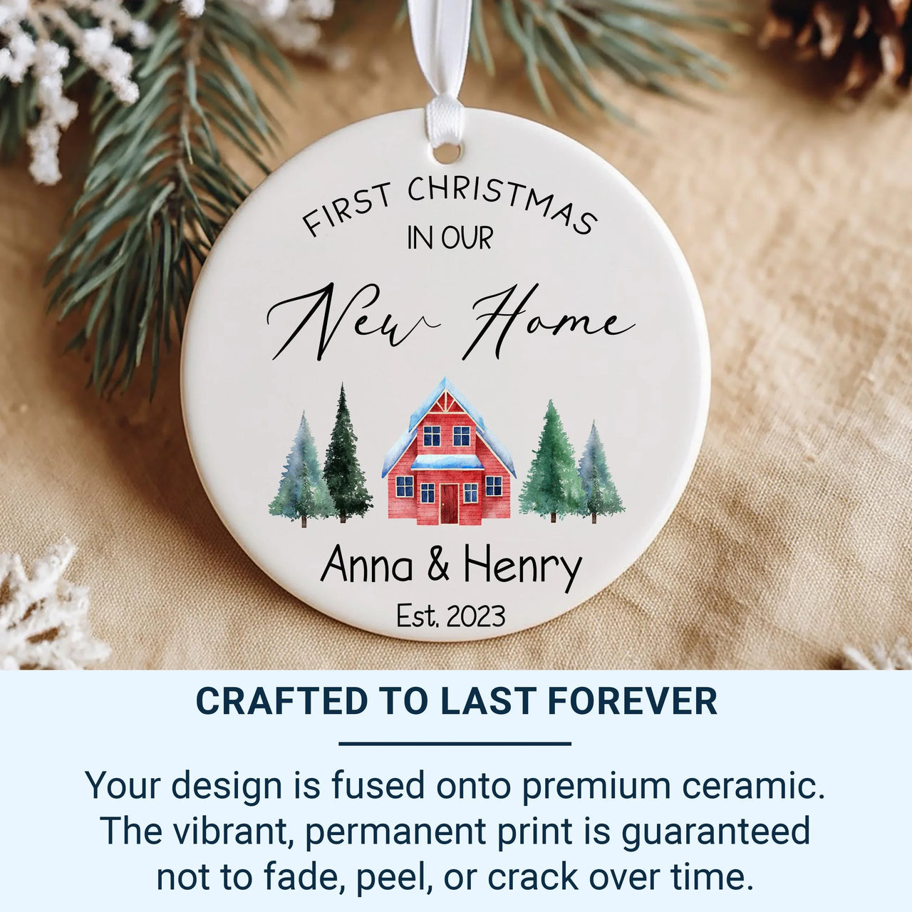Personalised First Christmas Ornament in New Home - Ceramic Keepsake - Housewarming Gift - New House Xmas Decoration - Gift for Newlyweds