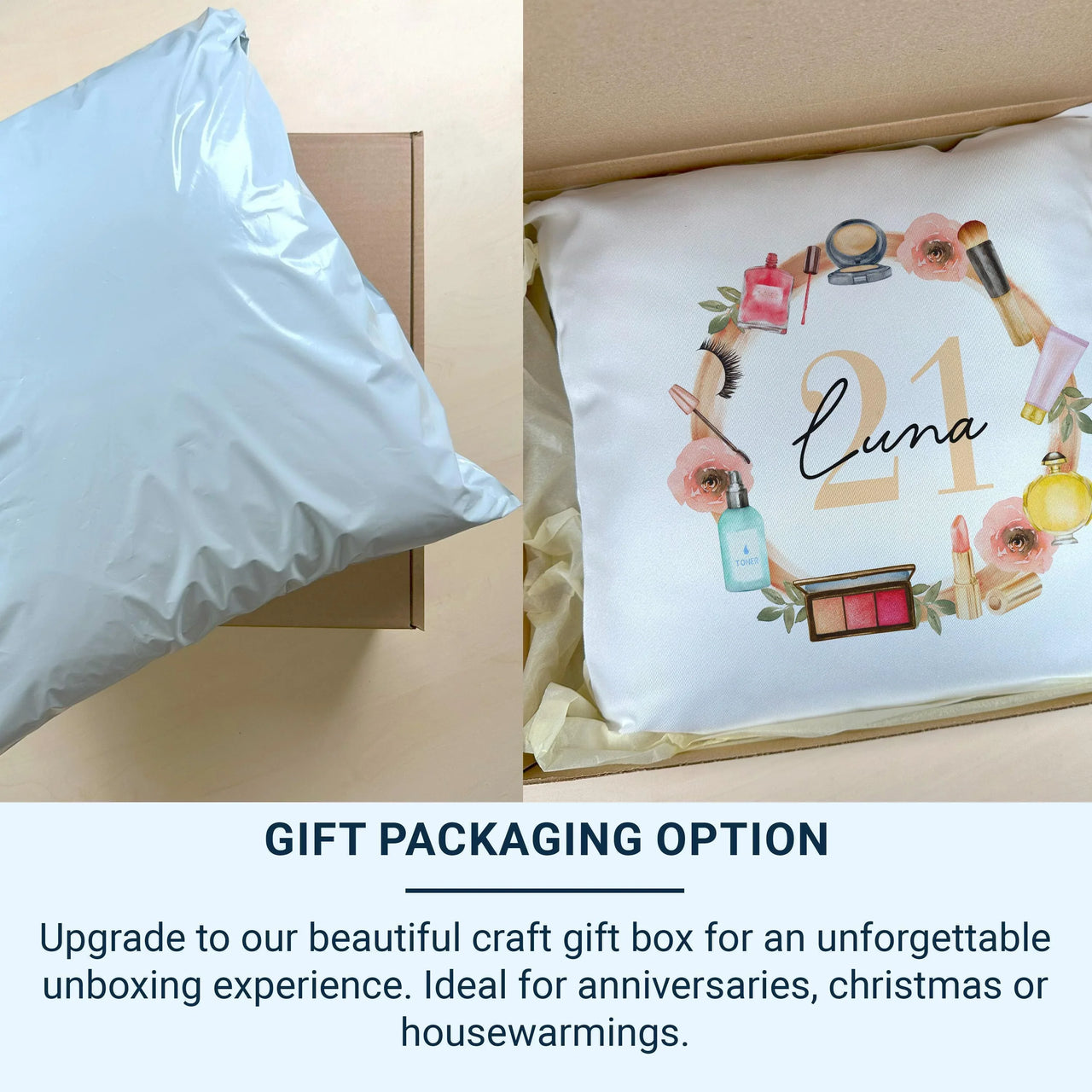 Personalised 21st Birthday Cushion - Stylish Floral Milestone Gift with Makeup Design