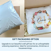 Personalised 21st Birthday Cushion - Stylish Floral Milestone Gift with Makeup Design