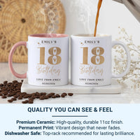 18th Birthday Mug – Personalised Gold Star Design With Name, Date & Message