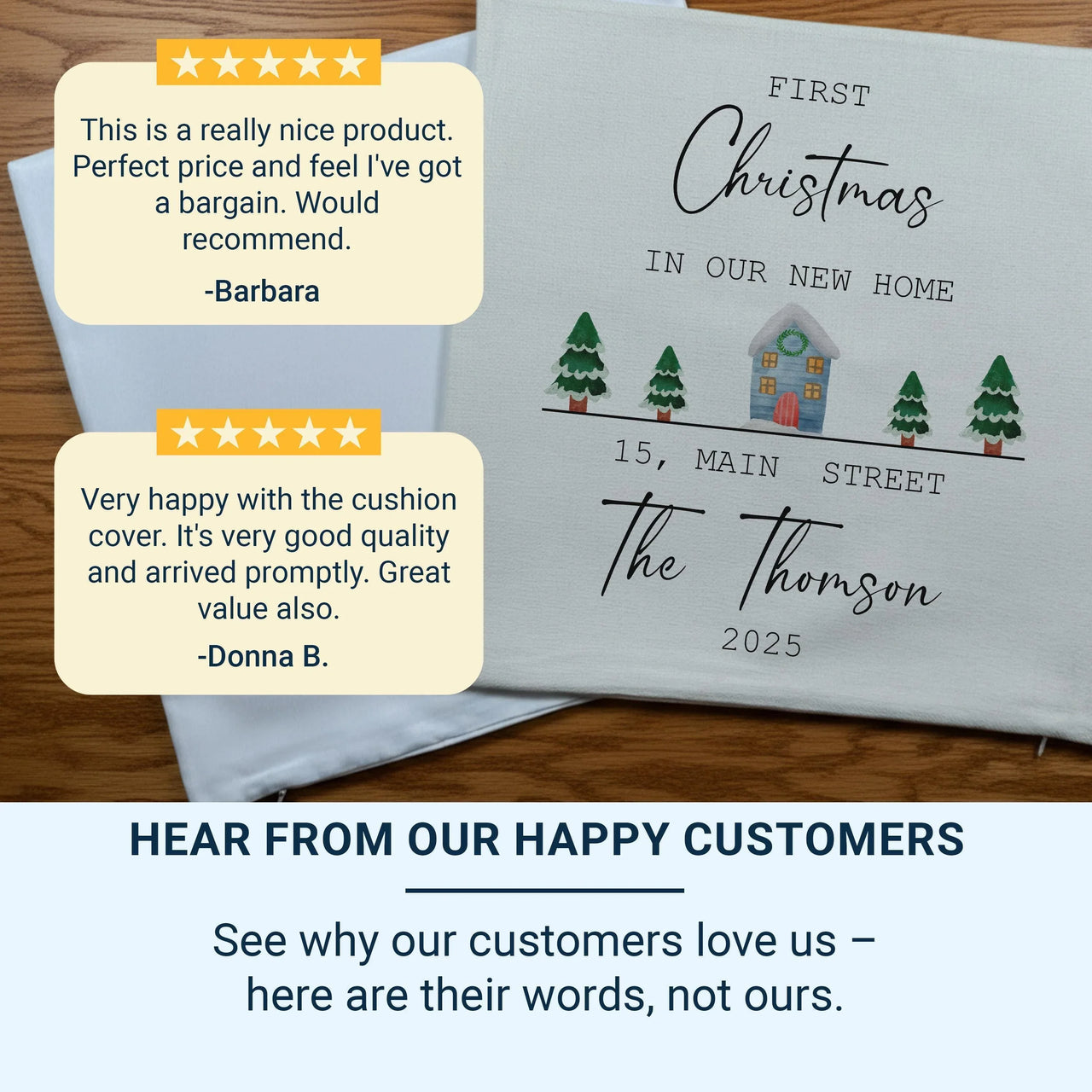 First Christmas Home Cushion – Personalised Family Name Pillow | New Home Keepsake