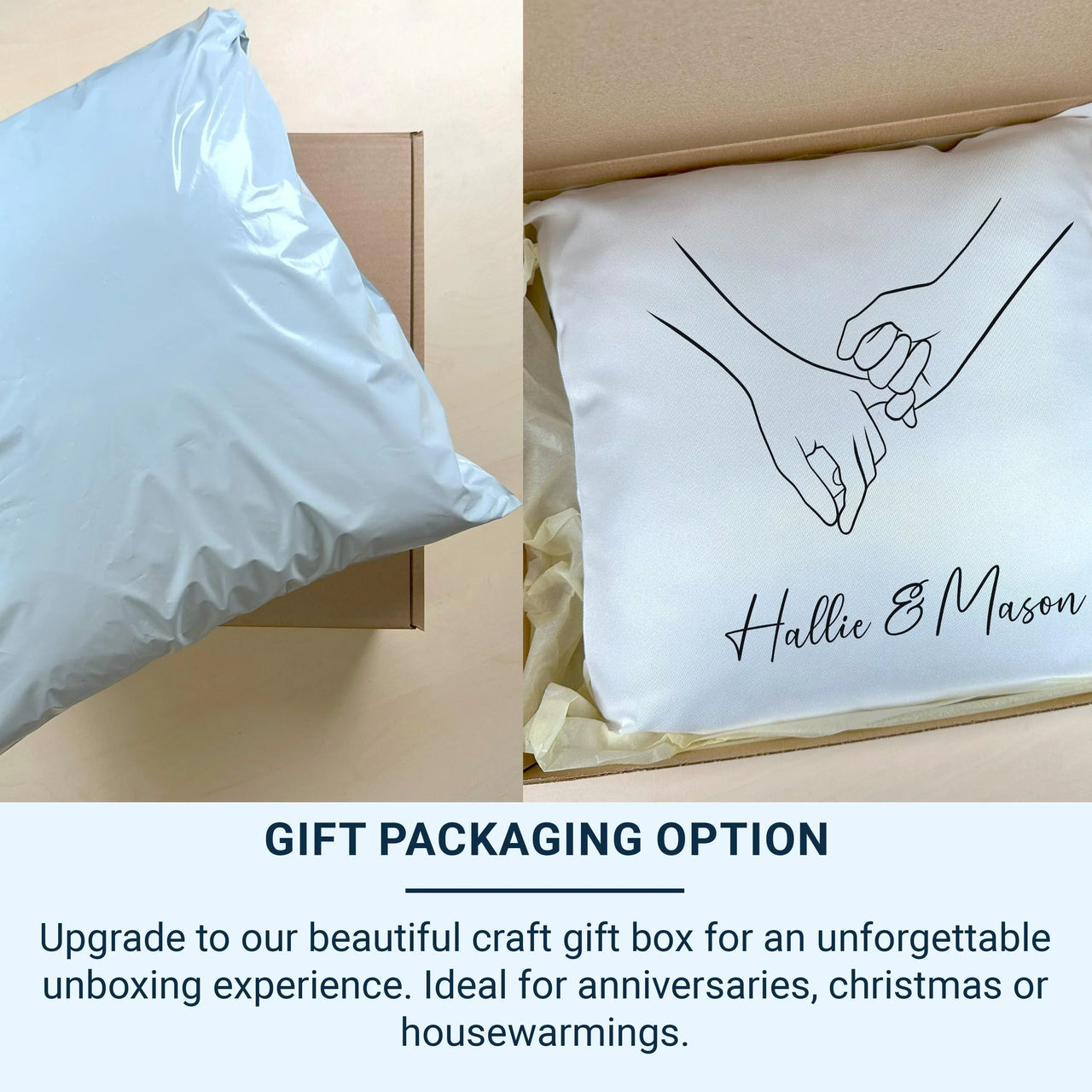 Personalised Pinky Promise Cushion - Minimal Romantic Keepsake with Names & Line Art for Couples