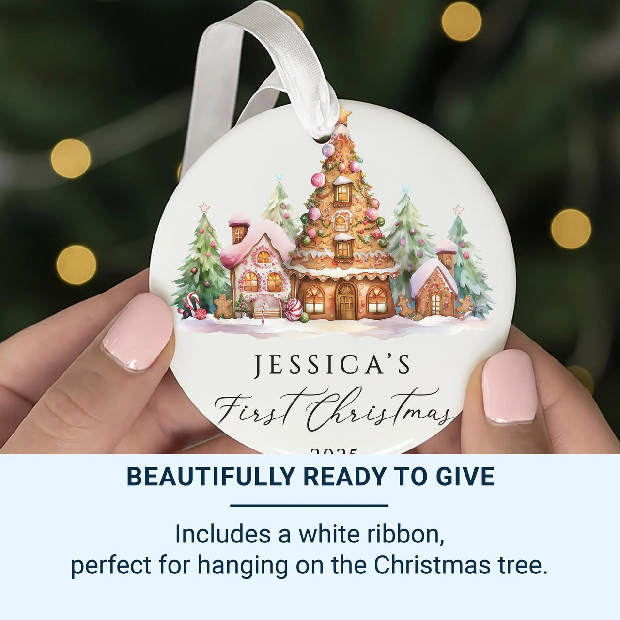 Baby First Christmas Ornament 2025 - Gingerbread House Keepsake with Name