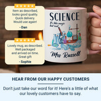 Science: It’s Like Magic but Real - Personalised Teacher Mug with Surname - End of Term, Lab Hero and Subject Thank-You Gift