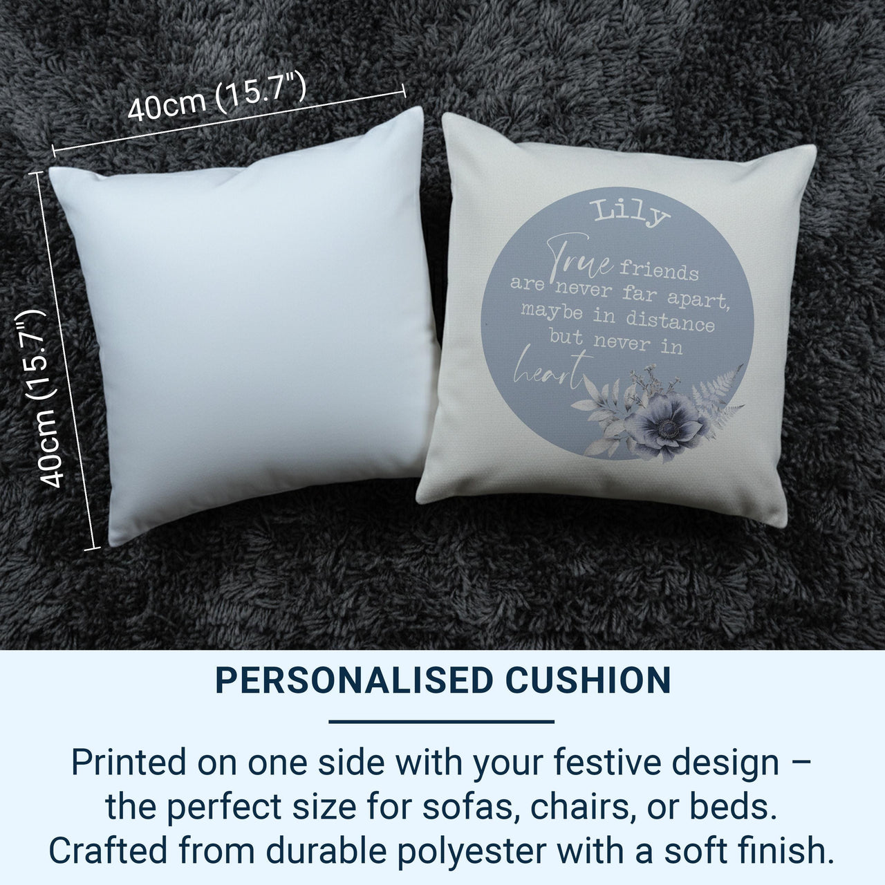 Personalised Best Friend Cushion, Besties Gift, True Friends are Never Apart Pillow Case, Long Distance Birthday Gift, Flower Pillow Case