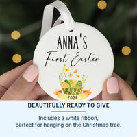 Baby First Easter Ornament 2026 - Basket & Butterfly Keepsake with Name