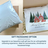 Personalised Christmas Cushion – Red Winter Design | Linen & White Cover