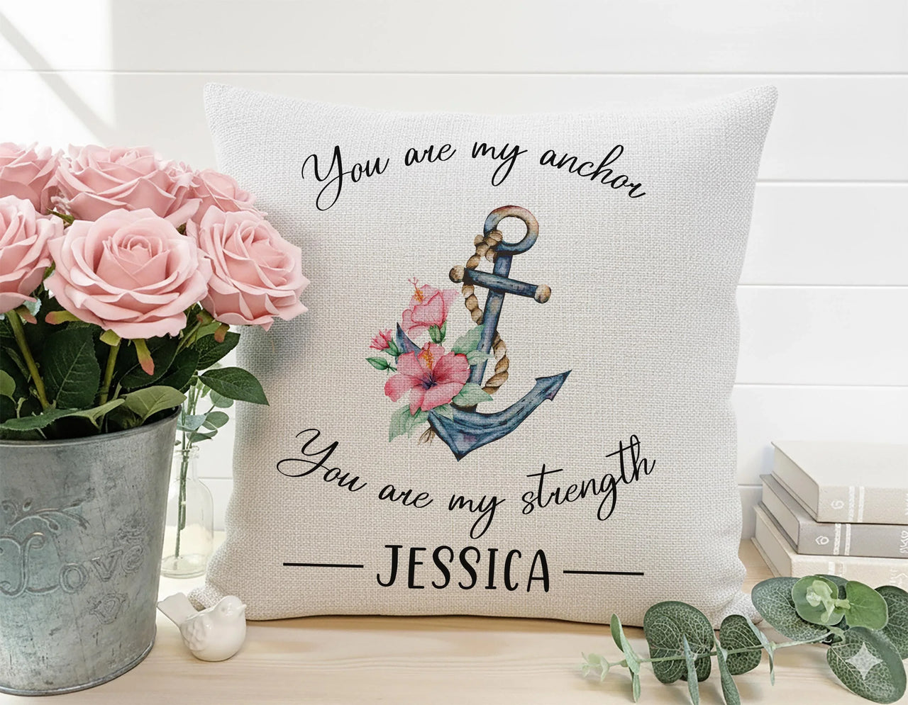 Personalised Anchor Cushion – Nautical Themed Cushion With Custom Name Pillow