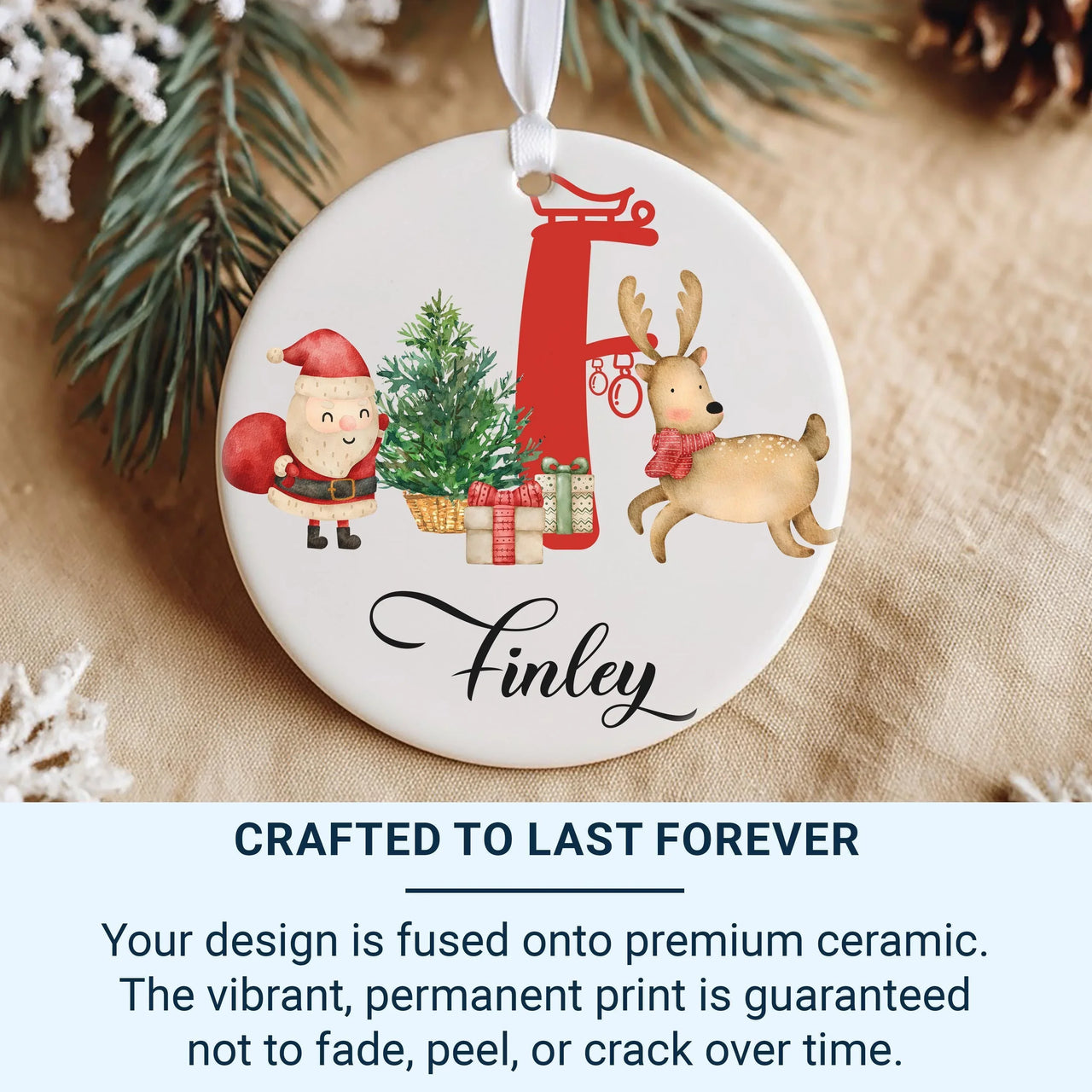 Santa Reindeer Ornament - Festive Sleigh Keepsake with Name for Kids