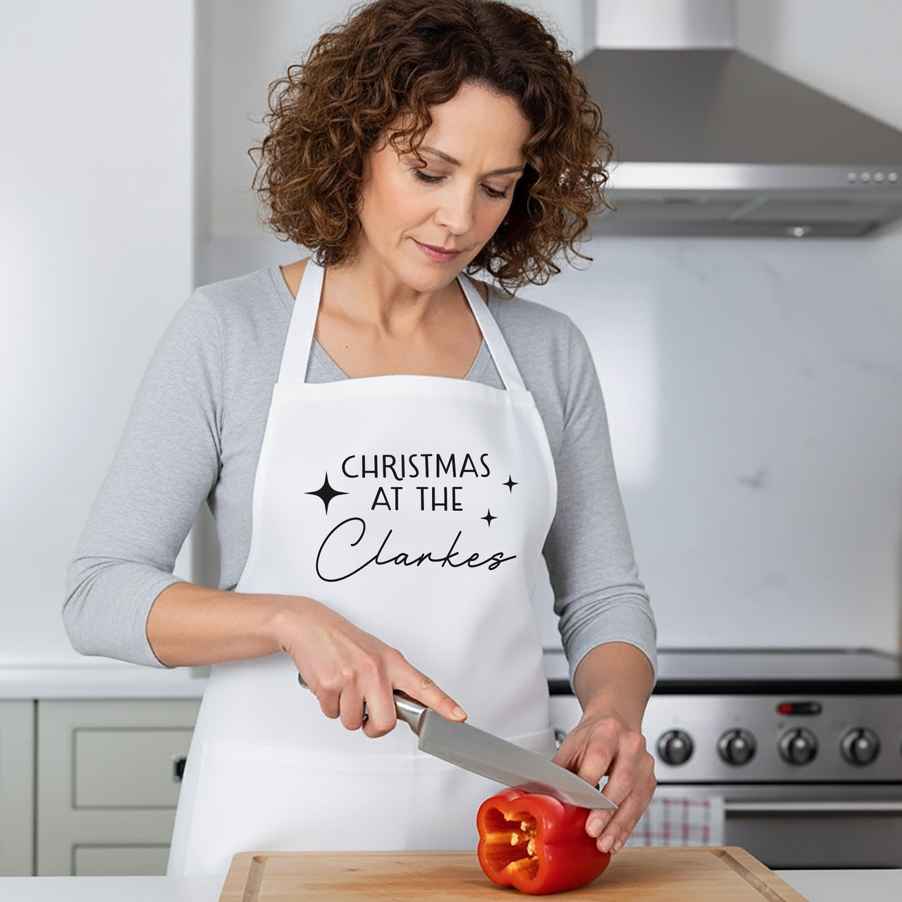 Personalised Christmas Apron – Custom Family Name | Adjustable Kitchen Apron Gift