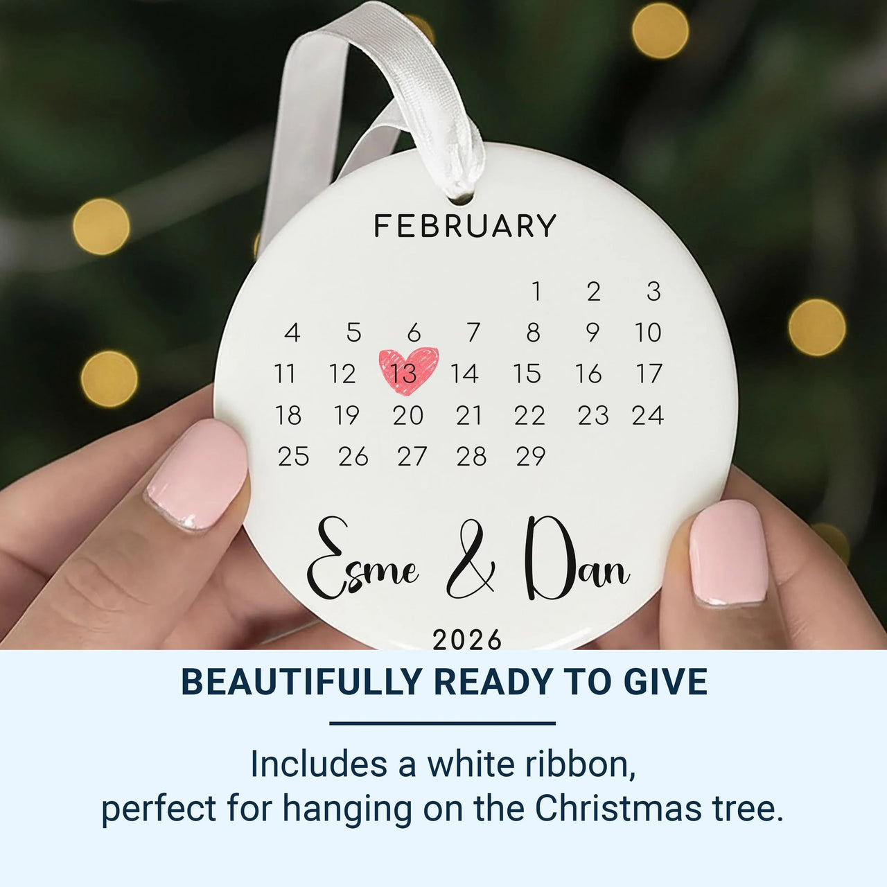 Calendar Date Ornament - Special Day Keepsake with Heart & Names for Couples
