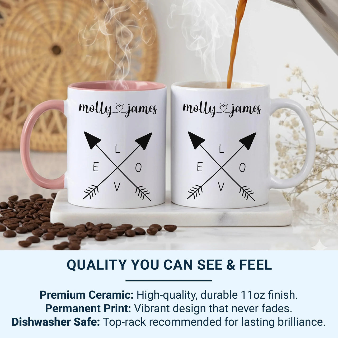 Personalised Couple Mug – Custom Love Arrows Ceramic Coffee Cup | Romantic Wedding Gift