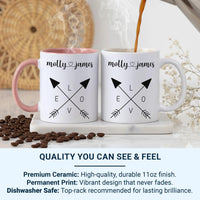 Personalised Couple Mug – Custom Love Arrows Ceramic Coffee Cup | Romantic Wedding Gift