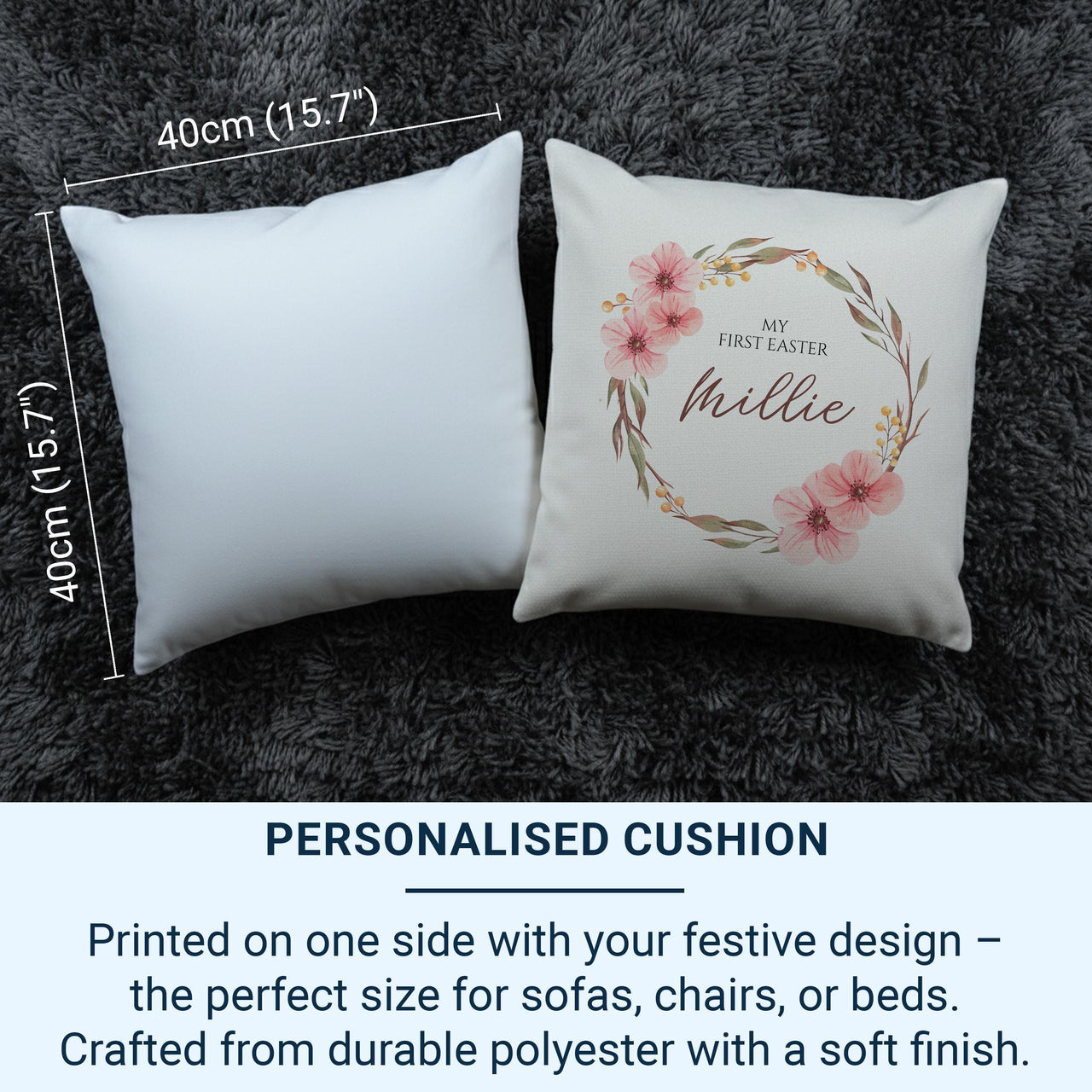 Personalised My First Easter Cushion with Floral Wreath - Sweet Baby Name Keepsake for Spring