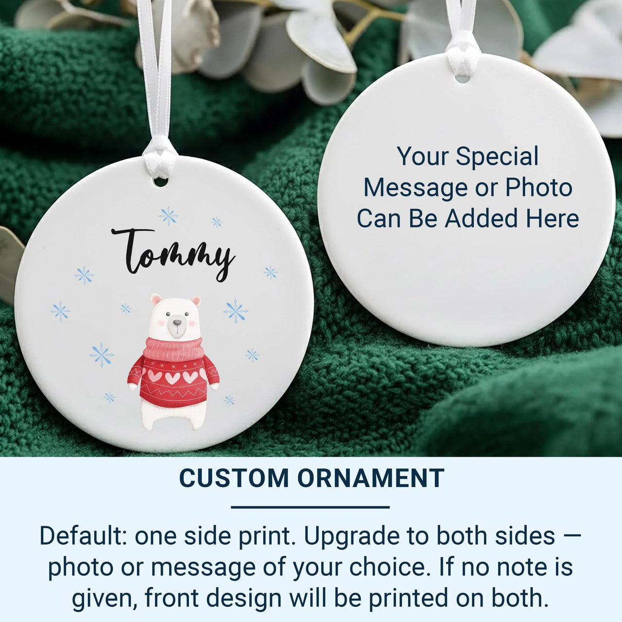 Polar Bear Xmas Ornament - Festive Keepsake in Red Jumper with Name for Kids & Grandchildren
