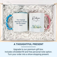 Happy Valentine’s Day 2026 Mug – Personalised Name and Watercolour Leaves – Romantic Couples Gift for Morning Coffee Rituals