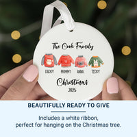 Personalised Christmas Jumper Family Ornament - Ceramic Xmas Tree Bauble - Ugly Sweater Round Hanging Decoration - Family Xmas Keepsake