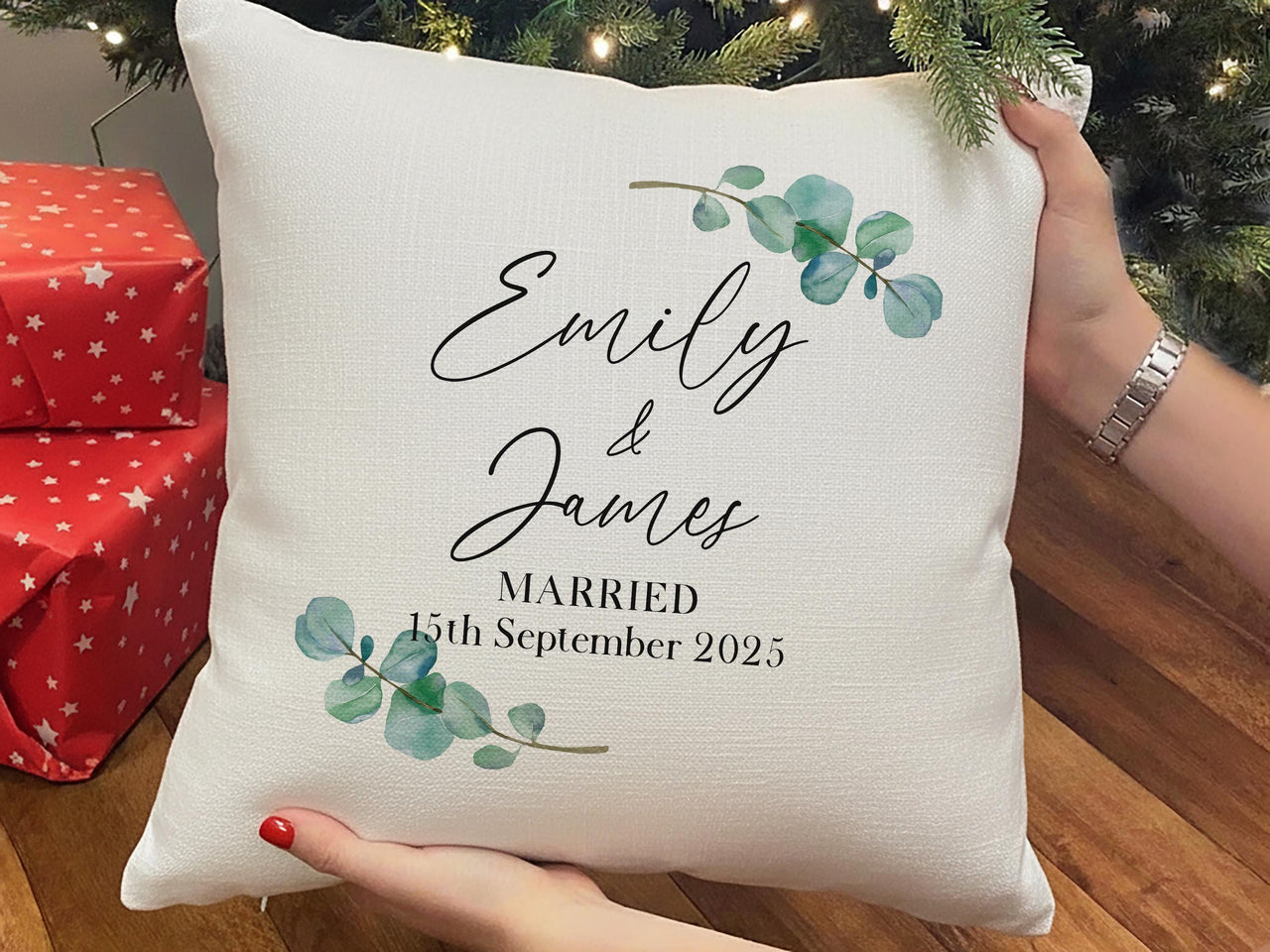 Personalised Just Married Wedding Cushion, Anniversary Gift for Couple, Newlywed Present from Family or Friend, Linen Pillow Case