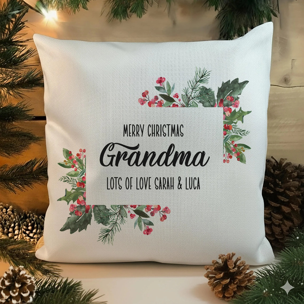Personalised Grandma Cushion – Floral Cushion Design | Christmas Keepsake Pillow Gift