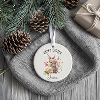Bunny Easter Ornament - Watercolour Keepsake with Flowers & Name for Children