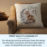 Personalised Fox Cushion – Watercolour Woodland Cushion with Name | Kids Nursery Pillow