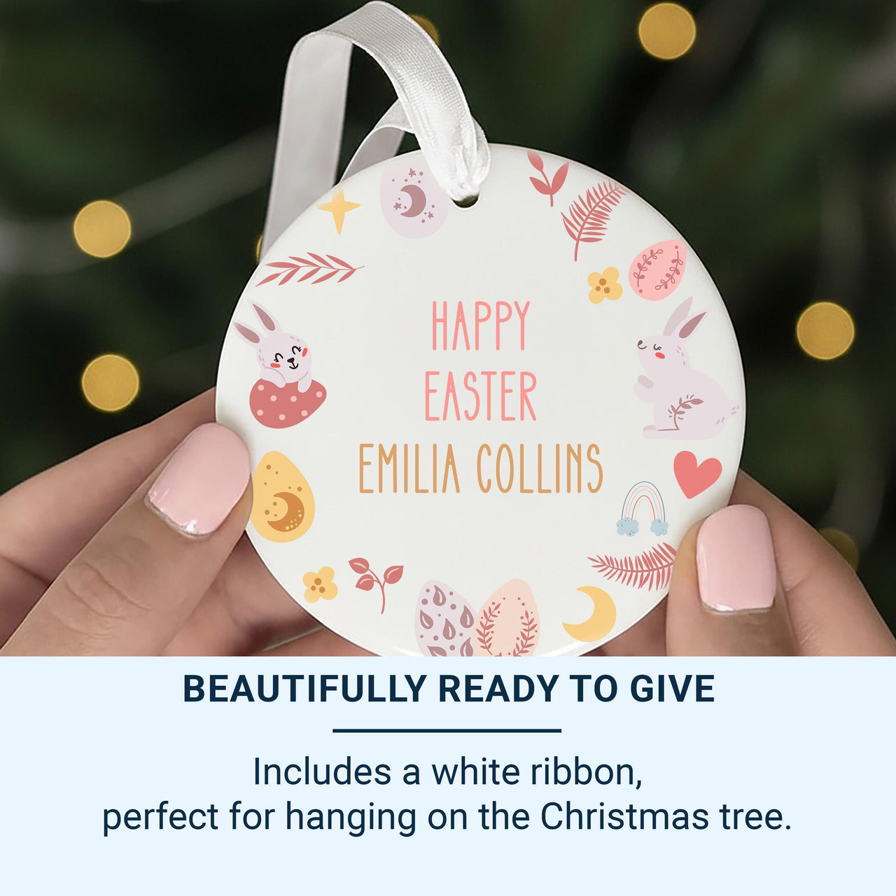 Easter Pastel Ornament - Family Keepsake with Name & Bunny Egg Motifs