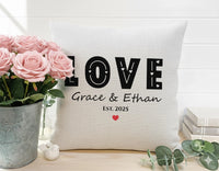 Personalised LOVE Cushion - Bold Romantic Keepsake with Names, Date & Heart Design