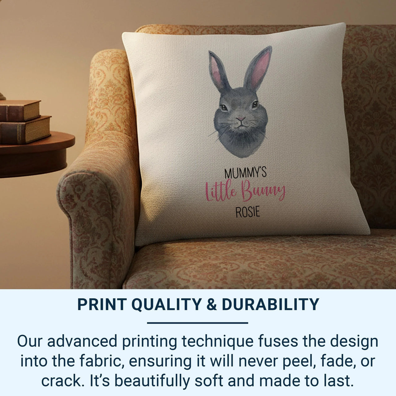 Personalised Bunny Cushion – Custom Kids Pillow With Name | Mummy Gift Idea DENMARY