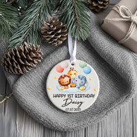 Baby First Birthday Ornament - Safari Animals Keepsake with Name & Date